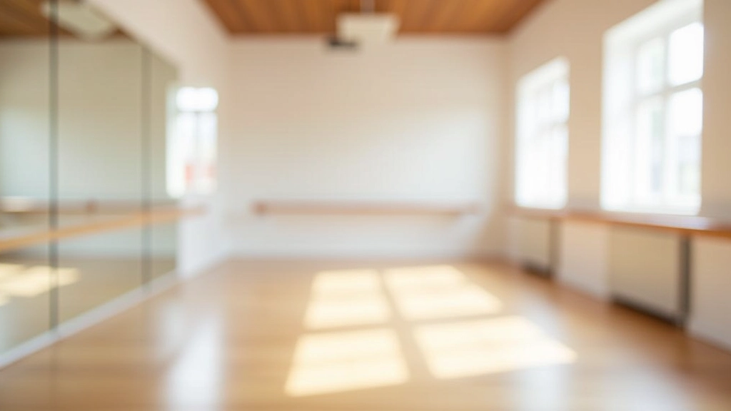 Dance studio with mirrors, wooden barre, and open space for Latin dance classes