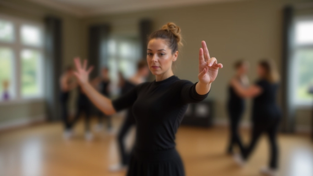 Instructor demonstrating basic salsa steps with students in a circle during beginner class